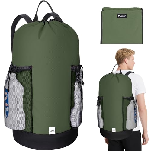 BALEINE 120L Laundry Bag Backpack, 900D Oxford Fabric Large Travel Laundry Bags with Shoulder Straps and 2 Mesh Pockets for College Dorm, Apartment, Laundromat (Green, 120L) - color: Green, size: 120L
