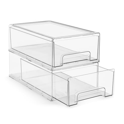 Sorbus Medium Clear Stackable Storage Drawers – 2-Pack Plastic Organizer Bins with Handles – Stackable Pull-Out Storage Drawers for Closet, Pantry, Office, Bathroom, Craft, and Toy Organization - color: 2 Pack, size: Medium