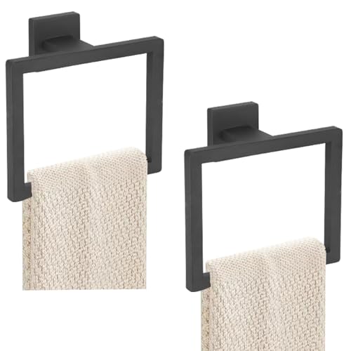JOPOFI 2-Piece Towel Ring - Thicken Stainless Steel Towel Holder, Towel Racks for Bathroom, Square Modern Design Hand Towel Holder, Contemporary Hand Towel Bar - Matte Black - color: Matte Black, size: 2PCS