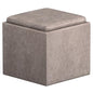 SIMPLIHOME Rockwood Cube Storage Ottoman with Tray - 17" Wide x 17" High Upholstered Vegan Leather Square Storage Ottoman in Distressed Grey Taupe, Contemporary Cube Ottoman with Serving Tray - color: Distressed Grey