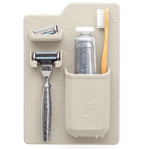TOOLETRIES The Harvey Toothbrush & Razor Holder, Wall Mounted Bathroom Organizer for Toothbrushes, Toothpaste & Razors, Silicone Shower Organizer, No-Residue Adhesive, Removable & Reusable - Sand - color: Sand