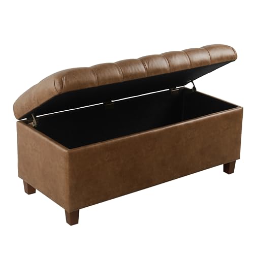 HomePop 40" Button Tufted Storage Bench - Distressed Brown Faux Leather - color: Distressed Brown Faux Leather