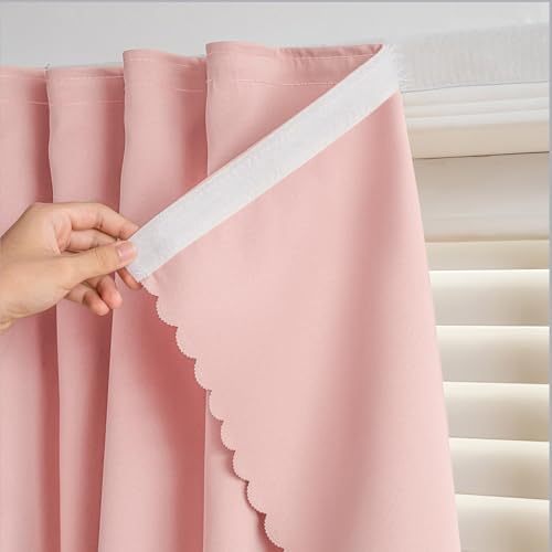 Self Adhesive Curtains - No Drilling, No Rod, Easy to Install Blackout Curtains for Window Blinds,Bedroom(Pink 35 * 59in-1P) - color: Pink, size: 35"W x 59"L (Pack of 1)
