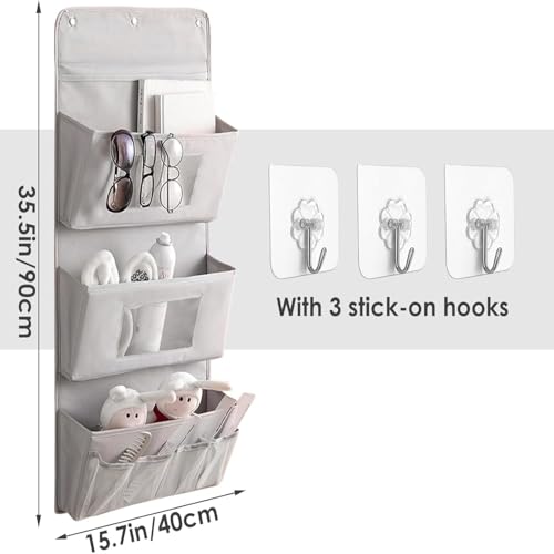 Wall Hanging Storage Caddy Bag, Wall Hanging Basket with Pockets, Oxford cloth Wall Organizer, Waterproof Hanging Storage Bag for Kitchen, Bedroom, Bathroom, Door, Office, Grey, MEI001