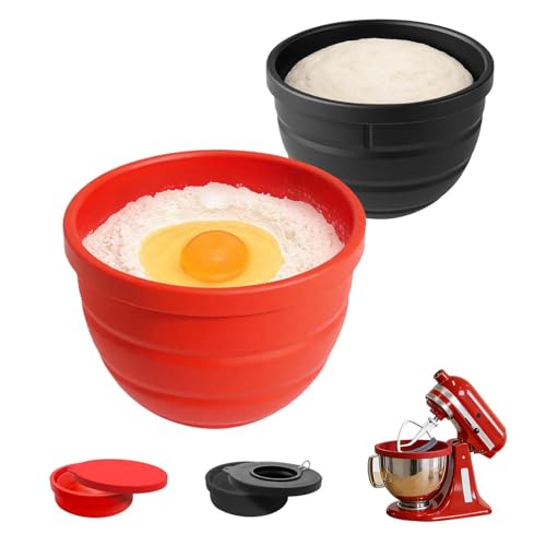5 Qt Foldable Tilt-Head Silicone Liners for kitchenaid Stand Mixer, Silicone Bowl Liners with Lids, Kitchen Aid Accessories and Attachments for Baking and Cooking (2pcs Black+Red) - color: 2pcs Black+Red, size: 2pcs