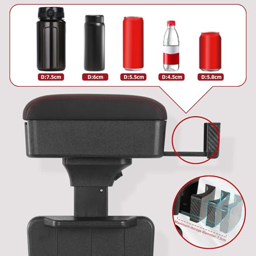 Rupse Universal Car Armrest Storage Box with Cup Holder, Adjustable Wrist Support, Center Console Organizer for Most Cars (Black Red Line) - style: Black red line