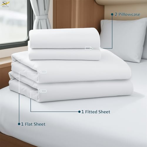 Shreem Linen Luxury 4 Piece Microfiber RV Sheet Set, Deep Pocket Fits Up to 10 inch, Soft, Wrinkle-Resistant, Camper, Travel Trailer Bedding, 3/4 Full Bunk 48x75, White - color: White, size: 3/4 Full Bunk - 48x75