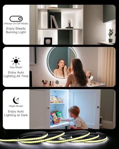 Under Cabinet Lighting Wireless, 2 Pack 5000mAh 13FT COB Motion Sensor Led Light Strips Indoor, Rechargeable Battery Powered Motion Activated Stair Shelf Closet Cabinet Counter Led Strip Tape Lights