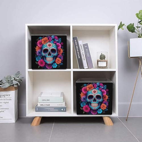 Sugar Skull Flowers Foldable Storage Box with Handle Organizer Containers for Home Office Clothes Office Supplies - color: style-7
