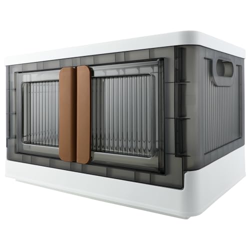 Storage Box, Cabinet with Lids, 8.4 Gallon (32L) Capacity, With Double Door and Lock, Foldable, Plastic, Underbed or Countertop Use, Home Organizer - color: White,Gray, size: 8.4 Gal (32L)