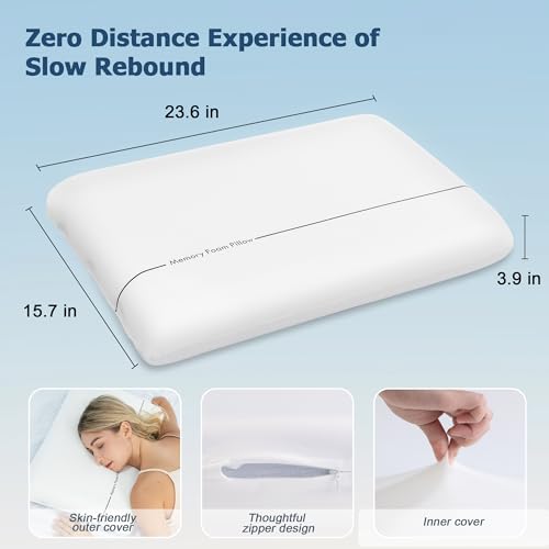 Winthome Memory Foam Pillow, Two-Sided Soft and Firm Neck Pillow for Sleeping, Suitable for Side, Back and Stomach Sleepers with Washable Cover - color: White