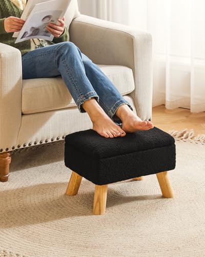 YMYNY Storage Ottoman,Small Foot Stool, 15.75"×11.81"×11.02" Black,HBD042B | Teddy Velvet,Sturdy Wood Legs, Foot Rest With Padded Seat, For Living Room Bedroom Couch Entryway - color: Black