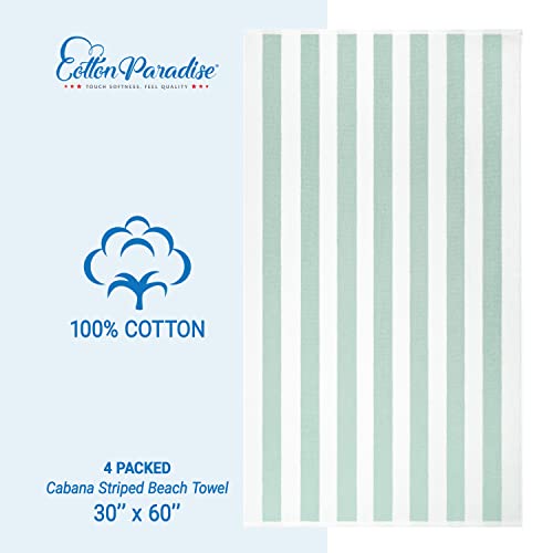 Cotton Paradise, Cabana Stripe Beach Towels 4 Packed, 30x60 inches Extra Large Pool Towels, Soft Absorbent Quick Dry, Mint - color: Mint