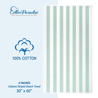 Cotton Paradise, Cabana Stripe Beach Towels 4 Packed, 30x60 inches Extra Large Pool Towels, Soft Absorbent Quick Dry, Mint - color: Mint