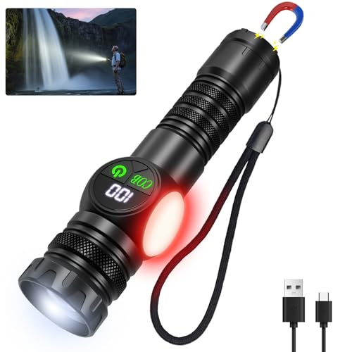 Rechargeable Flashlights High Lumens, LED Flashlight with Sidelight, 5 Modes & Zoom, USB-C Charging with LCD Display, Magnetic, Waterproof, Handheld Flashlights for Home Camping Emergency - color: Black-1 Pack