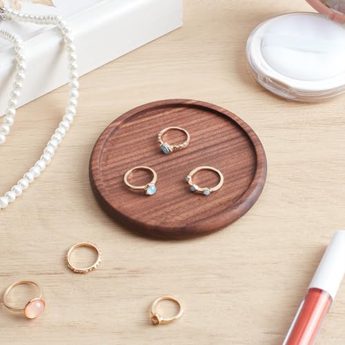 UNICRAFTALE Walnut Wood Round Ring Tray Brown Wood Jewelry Holder Ring Bowl Wooden Jewelry Organizer Storage for Earrings Necklaces Bracelet Watch Holder 3.92"x0.37" - size: 99.5mm Diameter