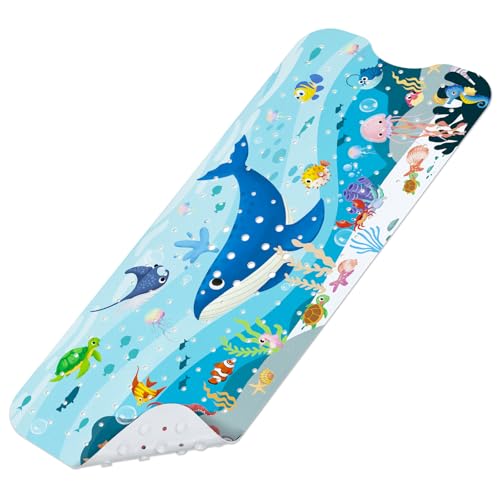 Baby Bath Mat for Tub, Non Slip Kids Bath Shower Mat, 40 X 16 Inch Large Bathtub Mat with Drain Holes and Suction Cups for Toddlers, Machine Washable and Waterproof (Whale) - color: Whale