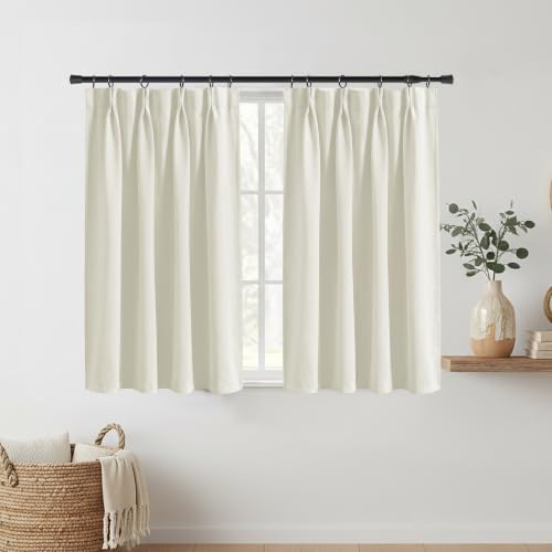 Lino Rosa 30 Inch Cream Short Curtains for Small Window - Thermal Insulated Energy Efficient Drapes for Kitchen, 24" W x 30" L - color: Cream, size: 24"W x 30"L (Pack of 1)