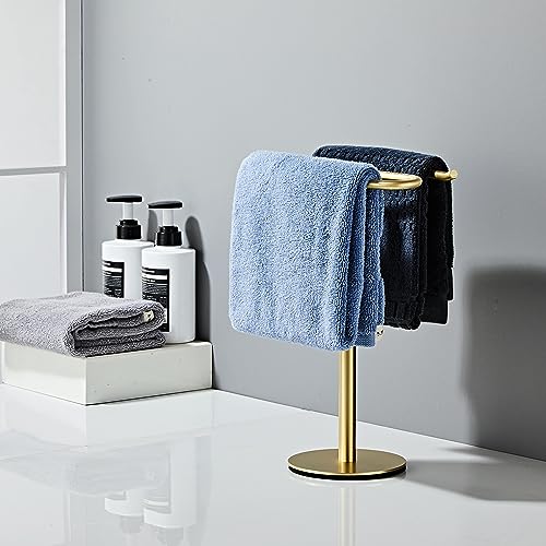 Brusehd Light Gold Hand Towel Holder Stand,13 Inch Free-Standing Towel Rack, SUS304 Stainless Steel Towel Bar Rack Stand, Tower Bar for Bathroom Kitchen Vanity Countertop - color: Brusehd Light Gold