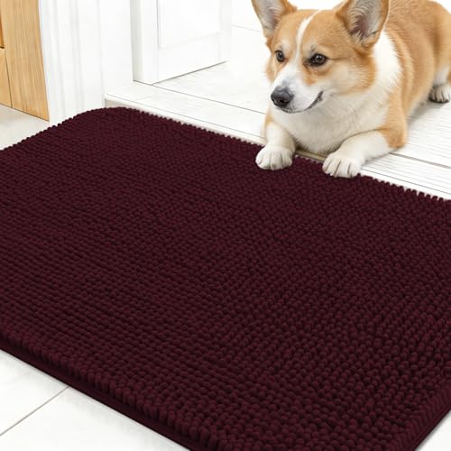 OLANLY Dog Door Mat for Muddy Paws 24x16, Absorbs Moisture and Dirt, Absorbent Non-Slip Washable Doormat, Quick Dry Chenille Mud Mat for Dogs, Entry Indoor Entryway Carpet for Inside Floor, Russet - color: Russet, size: 24" X 16"