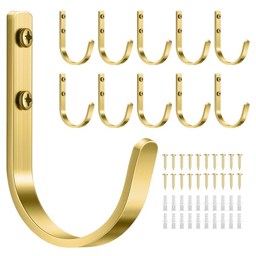 10 Pack Wall Hooks for Hanging Towel/Coat - 22LB Screw in Metal Hanger Wall Mount, for Outdoor, Closet, Door, Bathrooms, for Backpack, Robe, Brushed Gold - color: Brushed Gold, size: 10 Pack