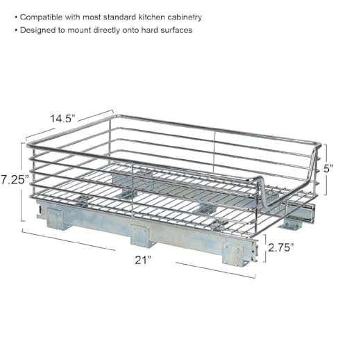 Household Essentials Chrome-Plated Steel Pull-Out Basket Organizer - size: 14.5" - Extended, style: Single Tier
