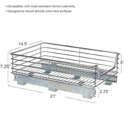 Household Essentials Chrome-Plated Steel Pull-Out Basket Organizer - size: 14.5" - Extended, style: Single Tier