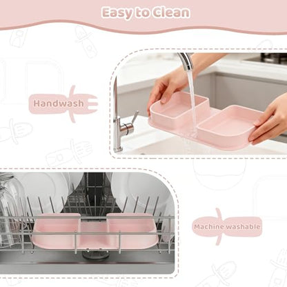 Pink Silicone Foldable Baby Feeding Set, Baby Travel Essential Including Toddler Plates, Spoon&Fork, Adjustable Foldable Bib, Portable Infant Toddler Utensils - color: Pink