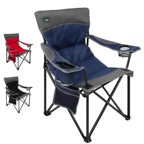 Oversized Folding Camping Chair,Heavy Duty Padded Portable Lawn Chair,soft&comfortable,Tear-resistant fabric,w/2Extra Large Cup Holder,Storage Pocket,Carry Bag ,Outdoor Beach Garden Fishing.Dark Blue - color: Dark Blue