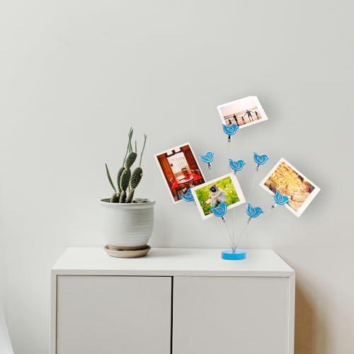 8-Branch Family Tree Picture Frame Holder, Card Photo Clips Holder Desk Stand for Memo Paper Note Photo Christmas Wedding Card Display (Blue Bird) - style: Bird