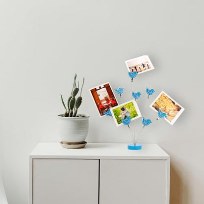 8-Branch Family Tree Picture Frame Holder, Card Photo Clips Holder Desk Stand for Memo Paper Note Photo Christmas Wedding Card Display (Blue Bird) - style: Bird
