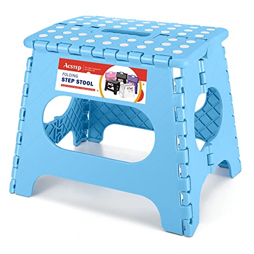 ACSTEP Folding Step Stool for Adults 11 Height Lightweight Plastic Stepping Stool Foldable Step Stool Hold up to 300lbs Non Slip Collapsible Stool Blue - color: Blue, size: 11 Inch( Pack of 1)