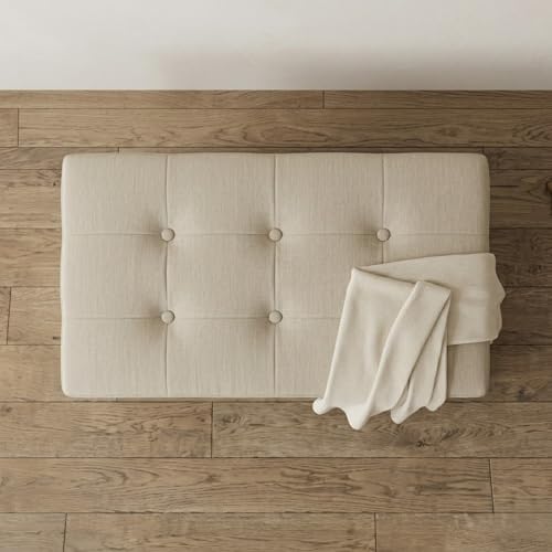 HOME DESIGN Florence 30" Upholstered Folding Storage Bench, Tufted Top, Space-Saving Storage, Beige Linen Fabric - color: Beige Linen