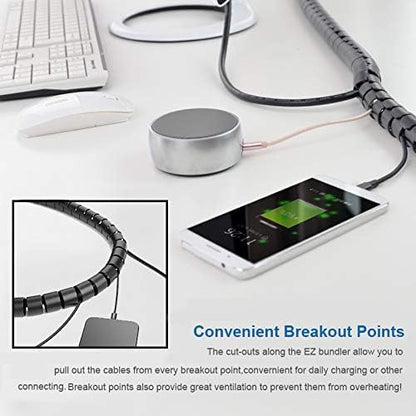 RELIANCER 10FT Cable Management Sleeve Organizer,1/2 inch Coiled Cord Organizer w/4 Cable Clips & Guide Clip,Wire Cover Wire Wrap Cable Protector,Messy Cable Tube Hider Solutions TV PC Home Office - size: 0.55" Dia