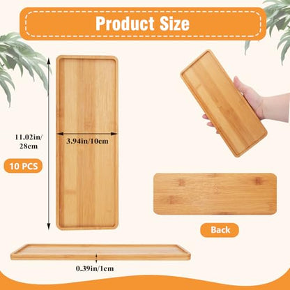 10 Pcs Wood Serving Trays, Rectangle Bamboo Tray for Bathroom, Wooden Serving Platter Vanity Tray for Dresser Snack Food Dinner Kitchen, 11 x 4 Inch(Rounded Edges)