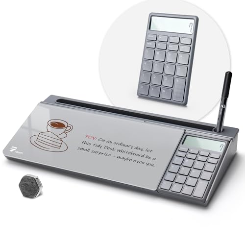 TOWON Desktop Glass Whiteboard with Basic Calculator, 12 Digit LCD Display, Desk Organizers with Accessories for Office, Home, School Supplies, Storage with Dry Erase Board Surface, Gray, 18'' x 6'' - color: Gray Calculator