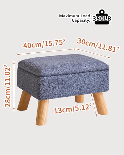 YMYNY Storage Ottoman,Small Foot Stool, 15.75"×11.81"×11.02" Blue,HBD042BU | Teddy Velvet, Sturdy Wood Legs, Foot Rest with Padded Seat, For Living Room Bedroom Couch Entryway - color: Blue