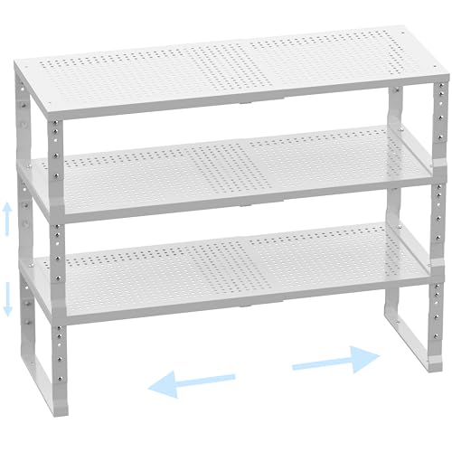 Cabinet Shelf,Expandable Adjustable Stackable Kitchen Organizer,for cabinets, Kitchens, countertops, bathrooms Shelf Organizer(3Packs/White,Medium) - color: White, size: 3 PACKS/WHITE/MEDIUM