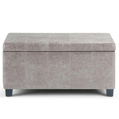 SIMPLIHOME Dover Storage Ottoman Bench - 36 inch Wide Upholstered Vegan Leather Rectangular Lift-Top Ottoman in Distressed Grey Taupe, Contemporary Bench for Living Room with Safety Hinges - color: Distressed Grey Taupe