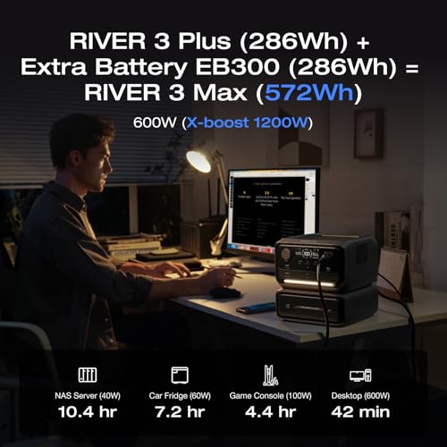 EF ECOFLOW River 3 Plus Portable Power Station Extra Battery EB300, 286Wh Expansion LiFePO4 (LFP) Battery with 10-Year Lifespan, Built-in 140W USB-C Port for Charging/Discharging, Use Independently - style: River 3 Plus EB300