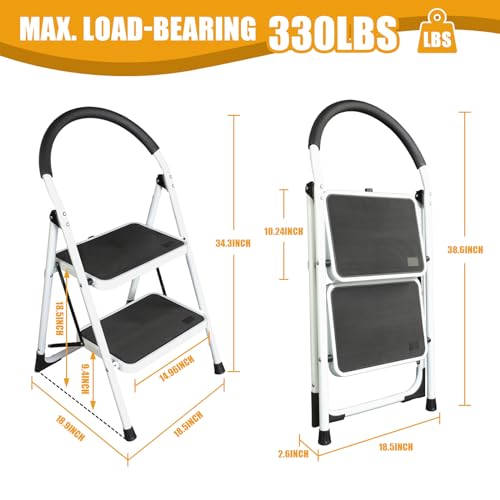 Big Red 2 Step Ladder, 400 lbs Ergonomic Folding Stool with Anti-Slip Pedal, Step Stool with Padded Handle for Kitchen, Household, Offices, ATRJZ9022BR, Torin - style: 2 Step Ladder