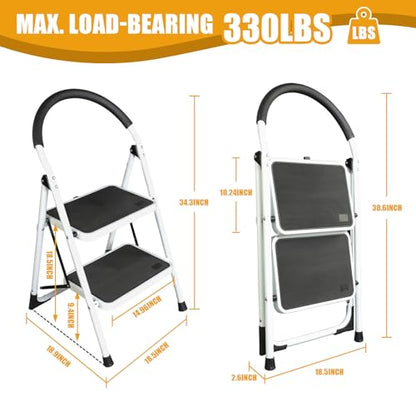 Big Red 2 Step Ladder, 400 lbs Ergonomic Folding Stool with Anti-Slip Pedal, Step Stool with Padded Handle for Kitchen, Household, Offices, ATRJZ9022BR, Torin - style: 2 Step Ladder