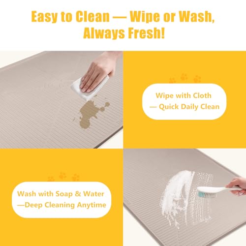 Lorvain 45" x 30" Cat Food Mat, Extra Large Silicone Pet Feeding Mat with Raised Edges, Pet Placemat for Cat Dog Food and Water Bowl Waterproof, Non-Slip, Easy to Clean, Floor Protection, Beige - color: Beige: 45" x 30"