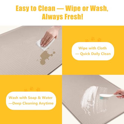 Lorvain 45" x 30" Cat Food Mat, Extra Large Silicone Pet Feeding Mat with Raised Edges, Pet Placemat for Cat Dog Food and Water Bowl Waterproof, Non-Slip, Easy to Clean, Floor Protection, Beige - color: Beige: 45" x 30"