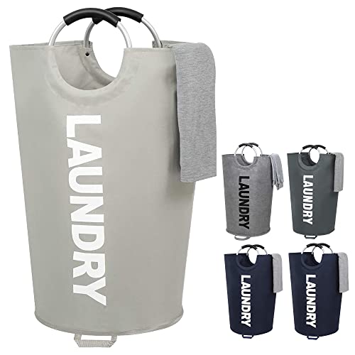 ZEROJETLAG 115L X-Large Laundry Basket Collapsible Hamper with Handles, Waterproof Fabric Dirty Clothes Basket, Tall Foldable Freestanding Bin Laundry Hamper for Dorm, Bathroom & Bedroom (Light Gray) - color: Light Gray, size: 115 Litres