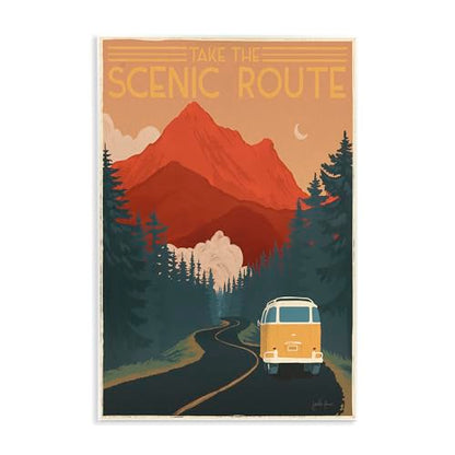 Stupell Industries 'Take the Scenic Route Phrase Retro Mountain Travel', Wall Plaque Art, 10 x 15 Inches, Easy to Hang and Sturdy, Made in USA, by Janelle Penner - size: 15"L x 10"W