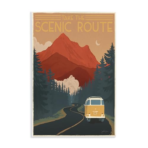 Stupell Industries 'Take the Scenic Route Phrase Retro Mountain Travel', Wall Plaque Art, 10 x 15 Inches, Easy to Hang and Sturdy, Made in USA, by Janelle Penner - size: 15"L x 10"W
