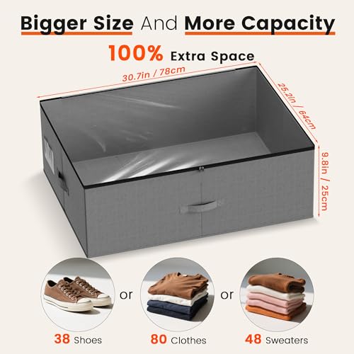 XXXXL 125L Under Bed Storage, Storage Containers with Support & Clear Lid, Support Frame, Underbed Storage Bins for Clothes, Shoes, Blankets, and Toys 2 pack - size: No-wheels-125L-2pack