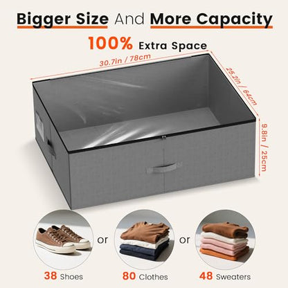 XXXXL 125L Under Bed Storage, Storage Containers with Support & Clear Lid, Support Frame, Underbed Storage Bins for Clothes, Shoes, Blankets, and Toys 2 pack - size: No-wheels-125L-2pack