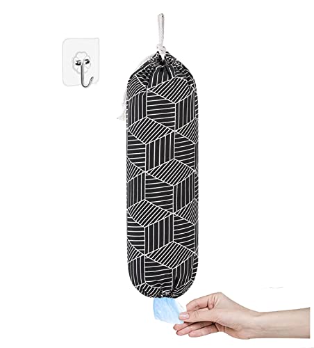 Plastic Bag Holder, Wall Mount Plastic Bag Organizer, Shopping Bags Carrier, Washable Large Grocery Bag Storage Dispenser for Home Kitchen Travelling, Free Adjustment with Drawstring (black) - color: black